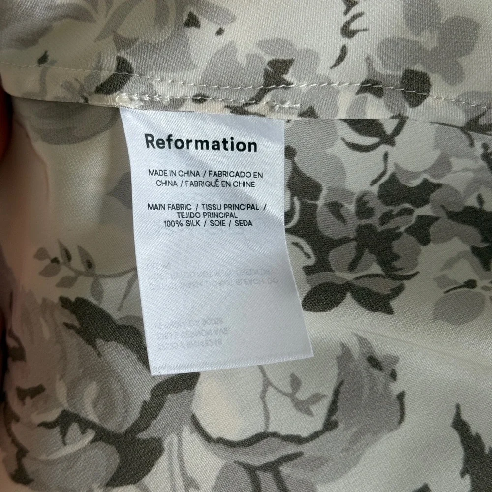 Reformation Cream Satin Floral Lace Trim Blouse